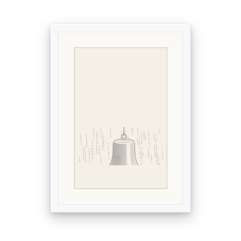 The Bell in the Rain, framed, White