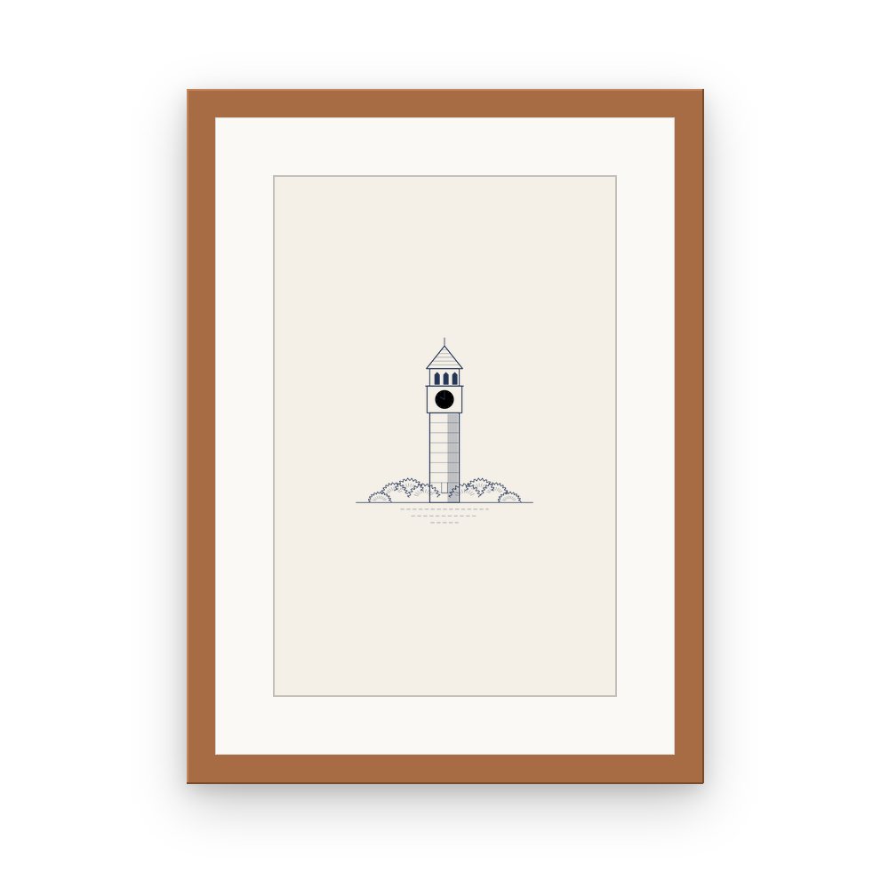 The Brennard Clock Tower, framed, Red Oak