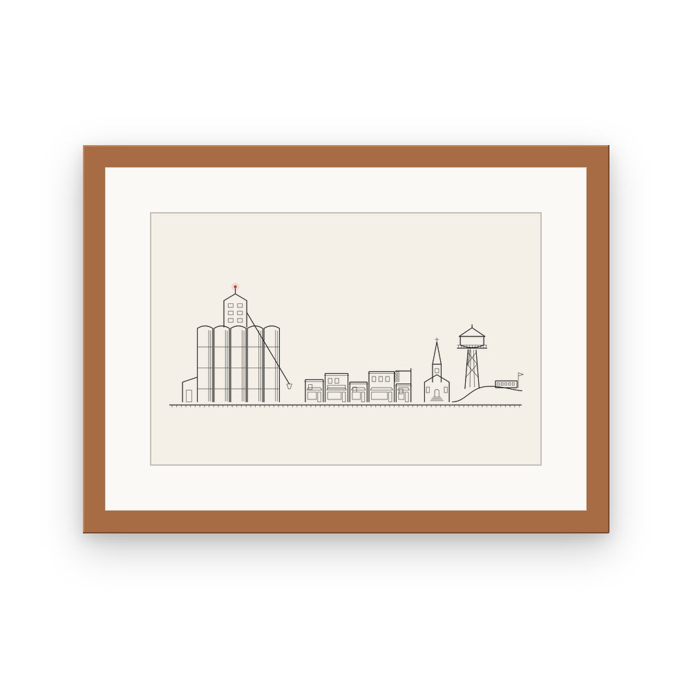 The Callowfield Skyline, framed, Red Oak