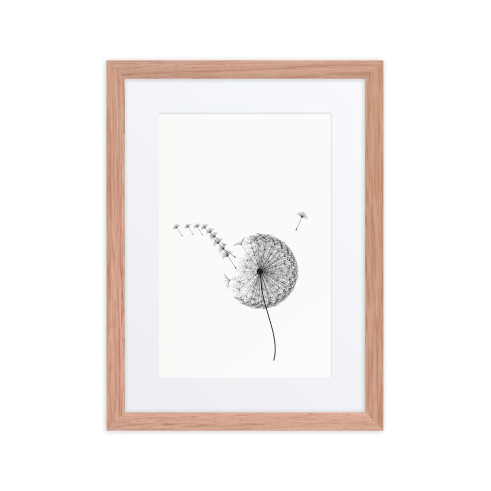 The Dandelion Clock, framed, Red Oak